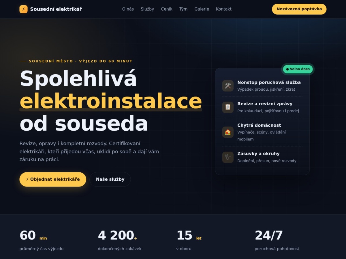Náhled webu Sousední elektrikář