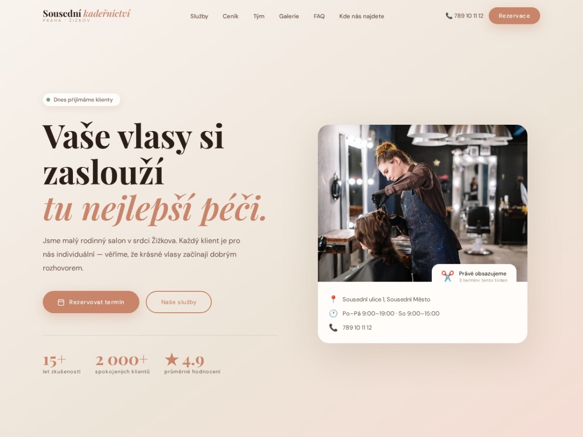 Náhled webu Sousední kadeřnictví